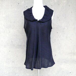 FLAX brand sleeveless linen shirt / tank w/ collar, black, bias cut, small